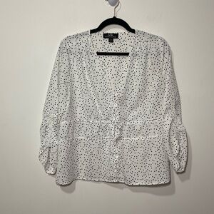 SFW women’s Black and white polka dots ruched sleeves and bow tie blouse in M